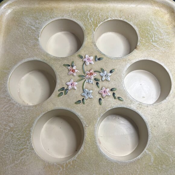 PartyLite P8014 Terrace Blossom Floral 3-Wick Multi Tealight Candle Holder 8.25" - Picture 5 of 10